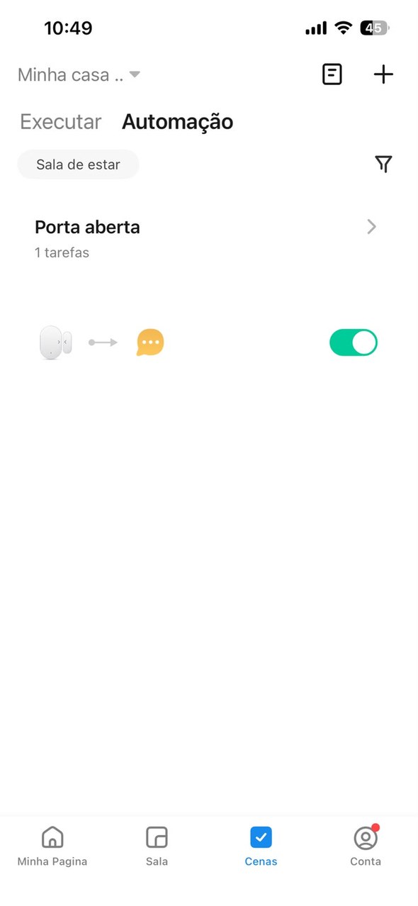 Tela de automações do app