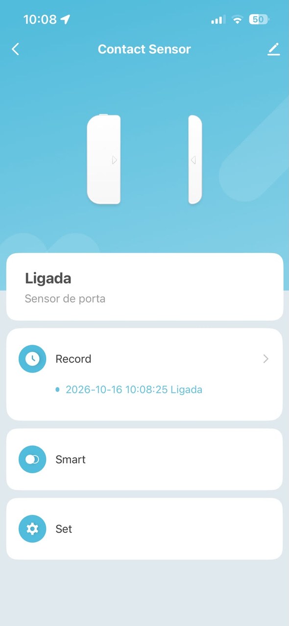Tela do app Voe Smart mostrando o sensor de porta